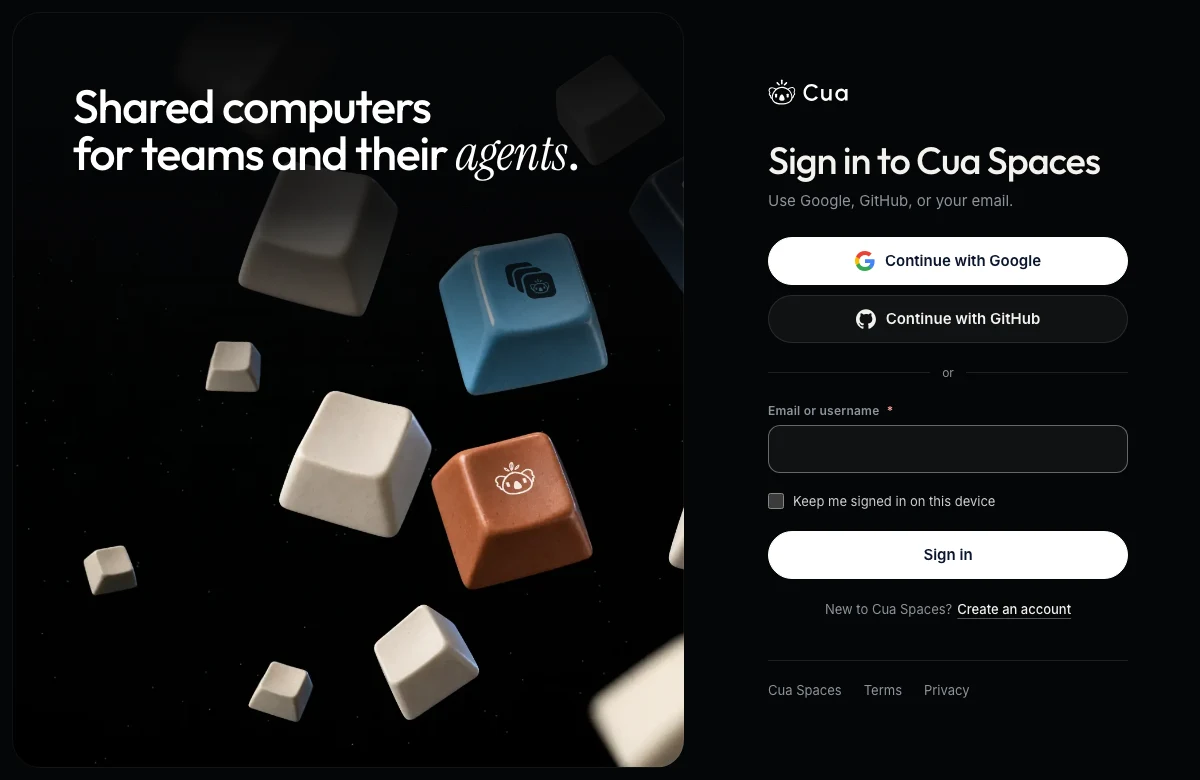 The Cua Spaces sign-in page
